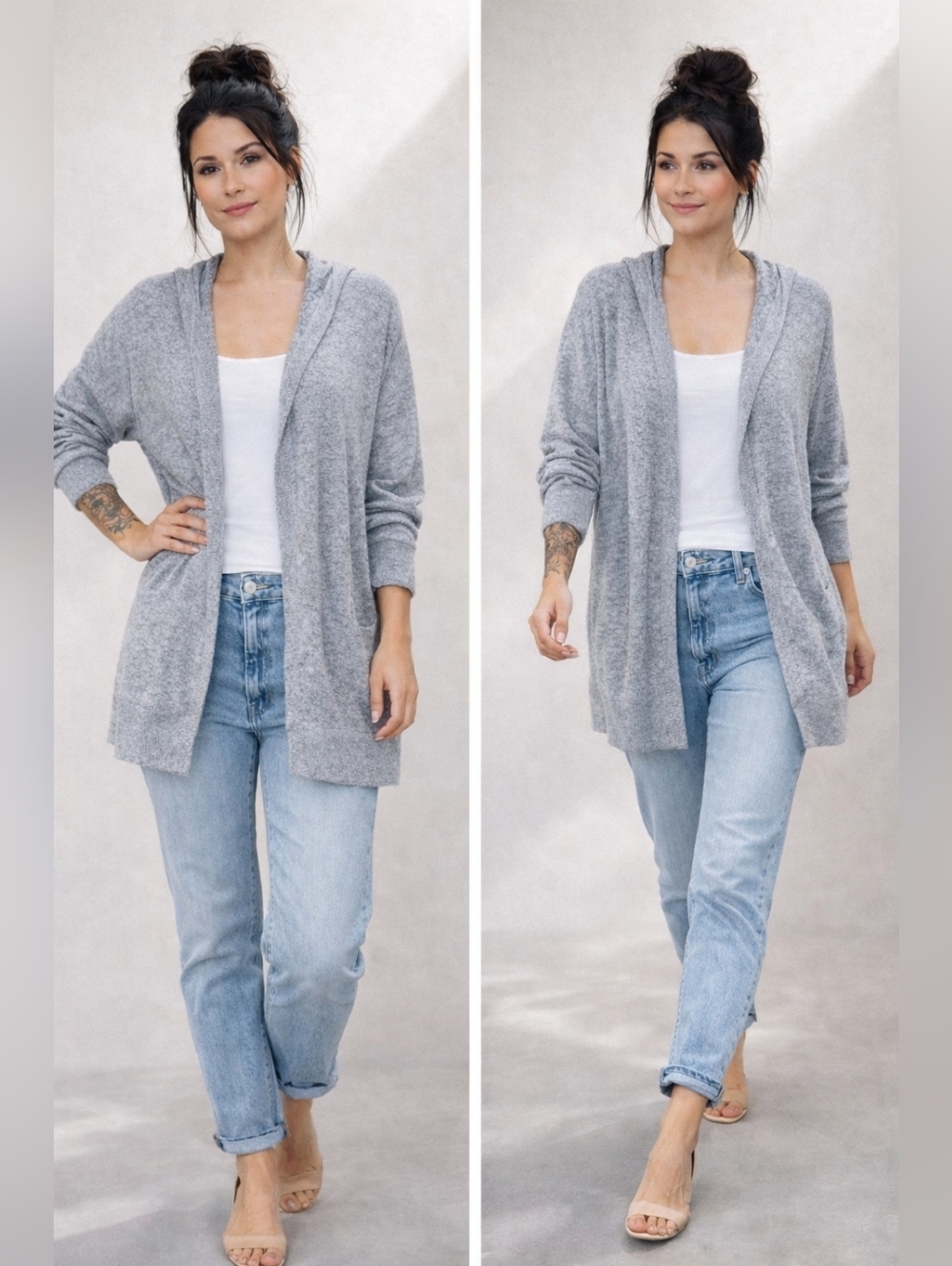 American Eagle Soft & Sexy Plush Hooded Cardigan Grey M Oversized Cozy Lounge